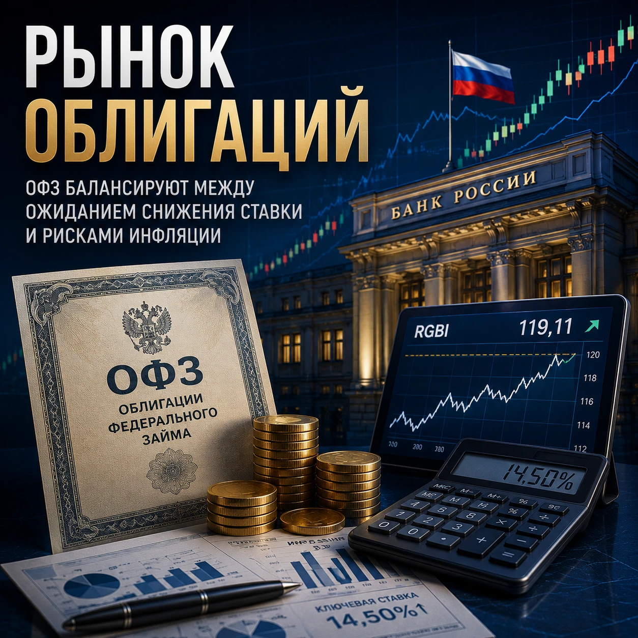 Индекс гособлигаций RGBI отошёл от локального дна и упёрся в зону сопротивления 119,11–119,3 пункта. $RGBI - изображение