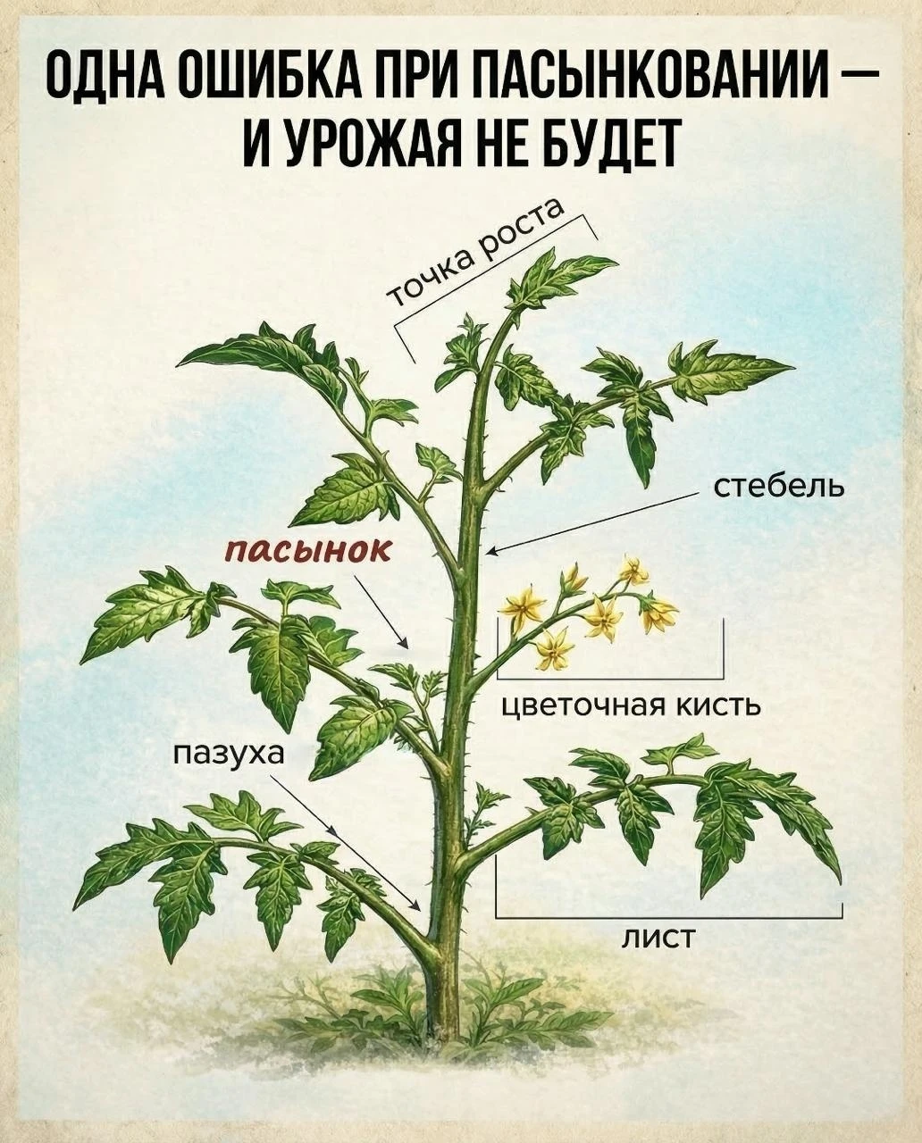 Пасынкование: часто в спешке или по незнанию, можно принять за пасынок отросток на растении, который отвечает за - изображение