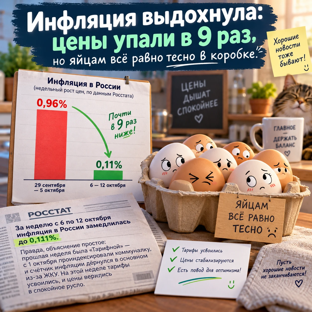 Друзья, свежая порция цифр от Росстата — и на этот раз она скорее приятная. За неделю с 6 по 12 октября инфляция - изображение