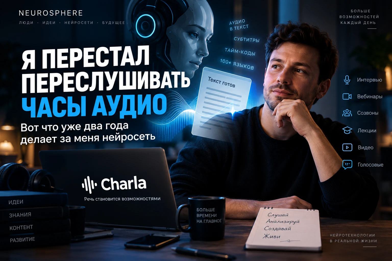 Я перестал переслушивать часы аудио. Вот что уже два года делает за меня нейросеть Вот уже два года пользуюсь - изображение