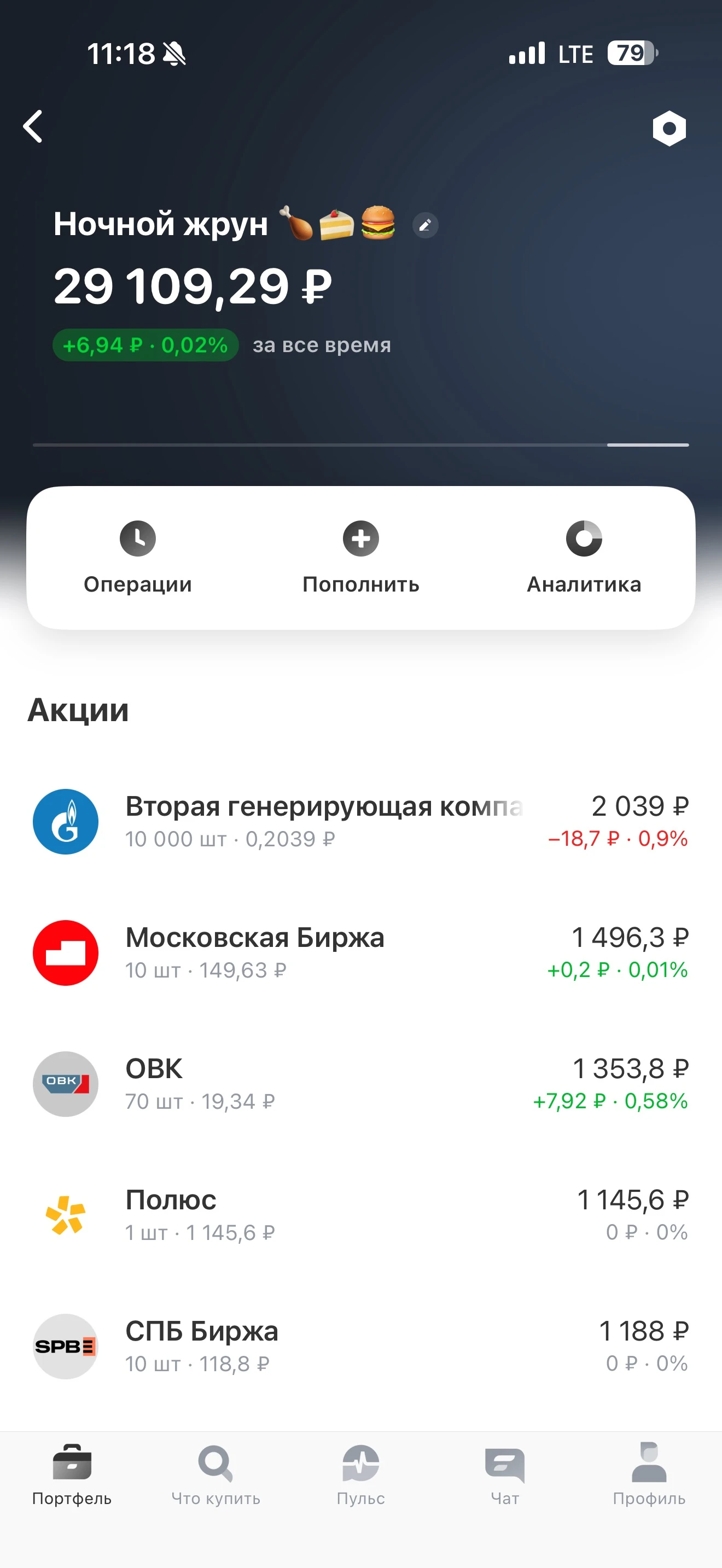 Пополнила портфель на 5000₽, сделала небольшие покупки в рамках челленджа «Ночной Жрун». Выбрала следующие - изображение