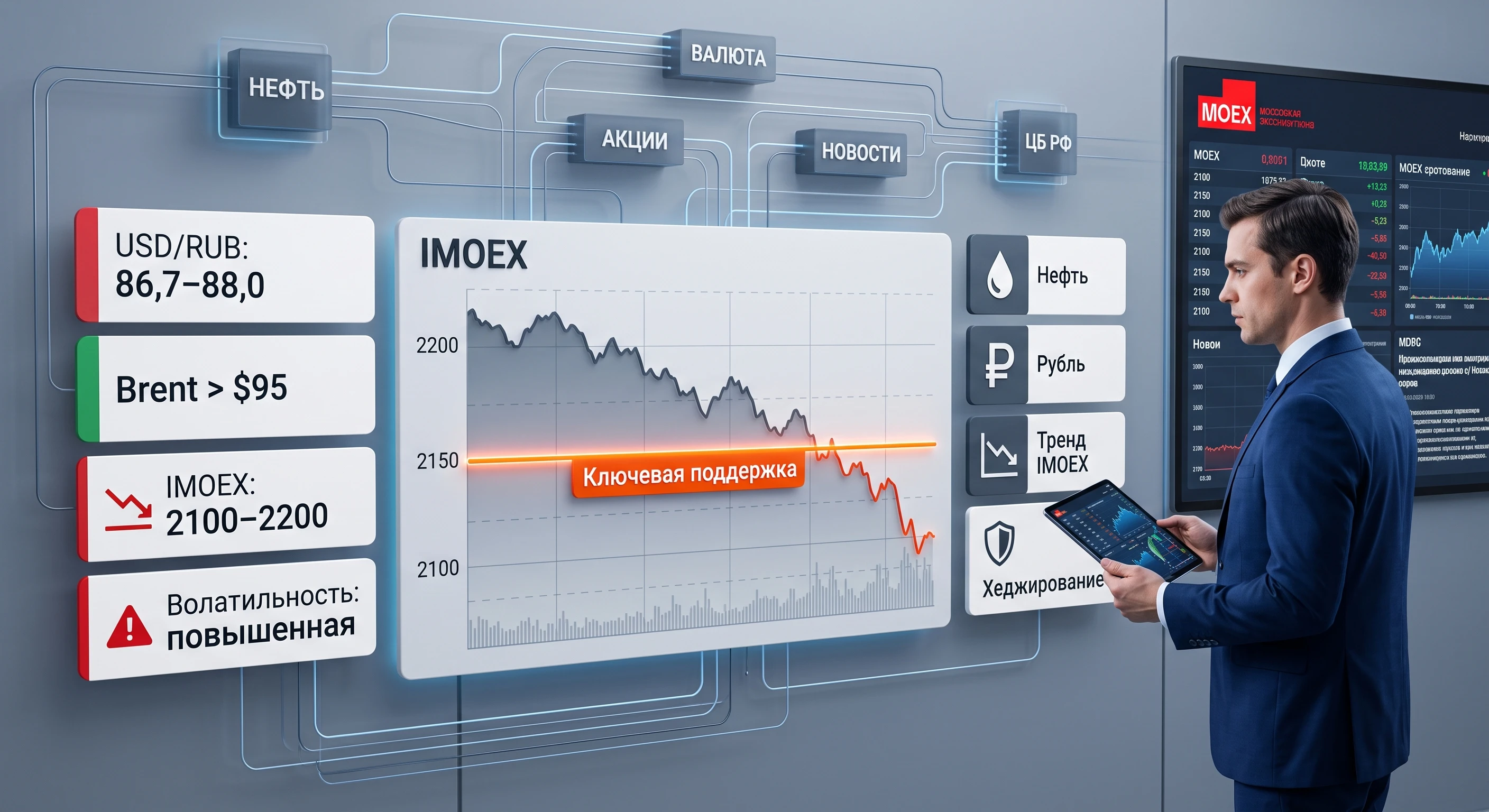 📊 Индекс Мосбиржи (IMOEX) сегодня торгуется в диапазоне 2100–2200 пунктов. На утреннем премаркете наблюдался - изображение