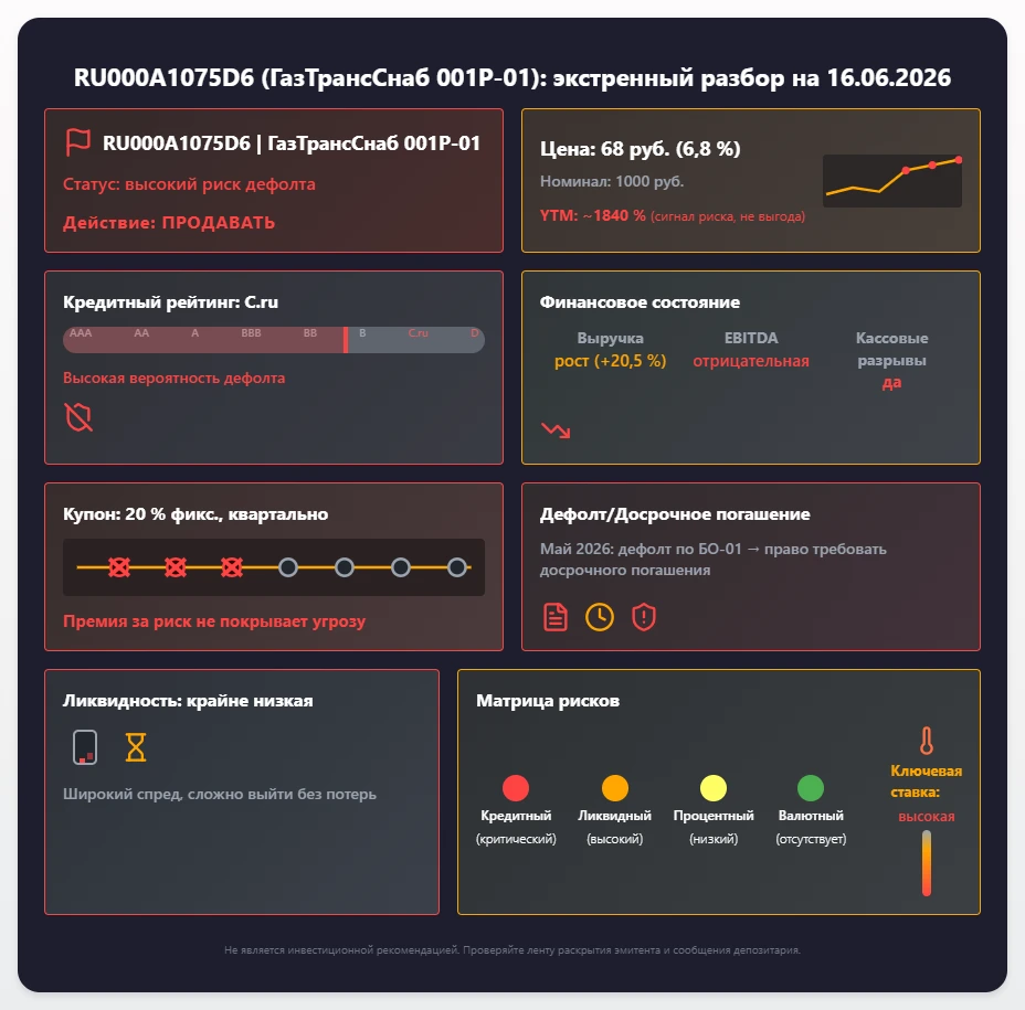 $RU000A1075D6 Сразу дам главный вывод: я рекомендую продавать эту бумагу. Для большинства инвесторов сейчас это - изображение