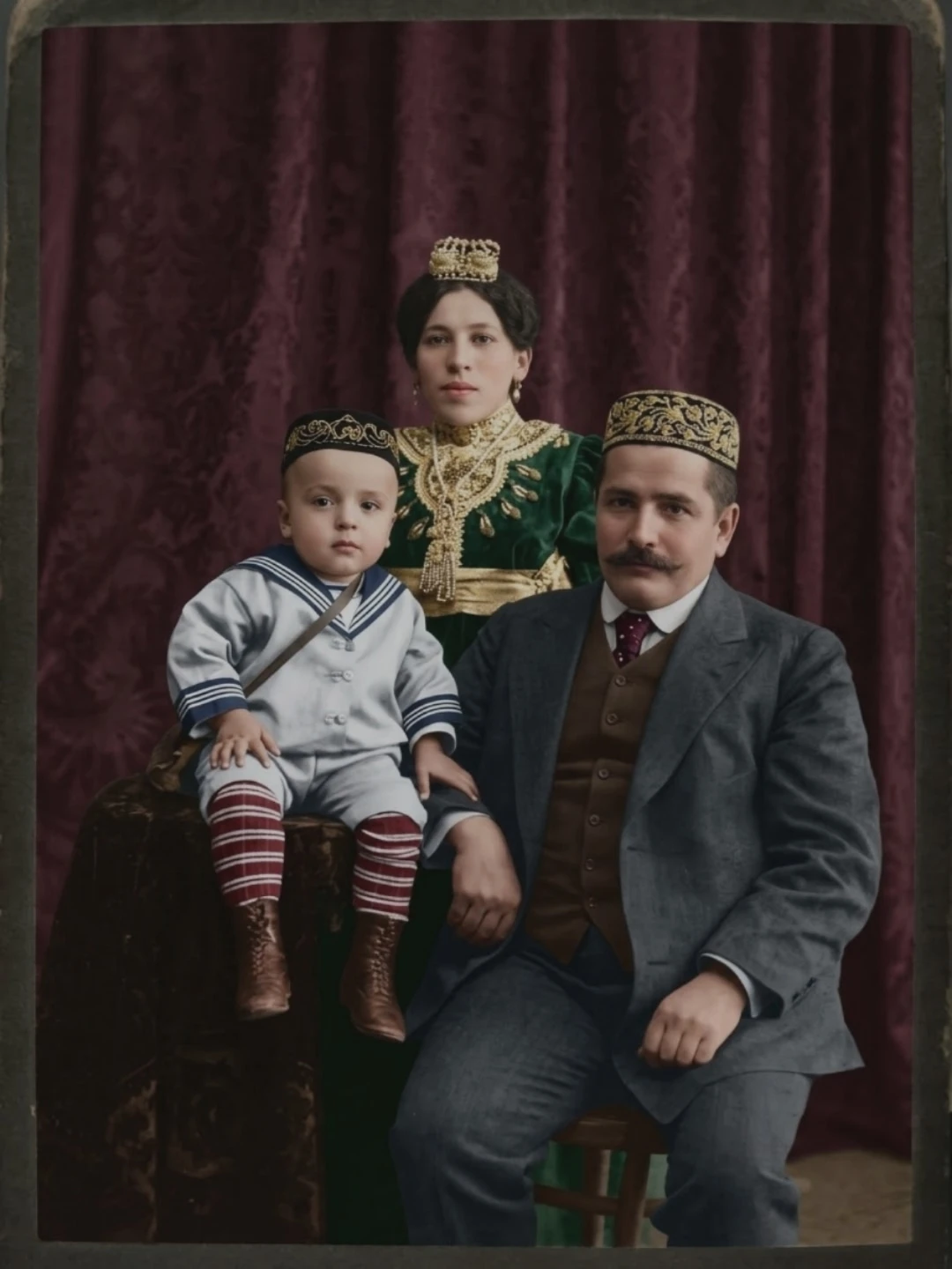 Галиасгар Камал с женой Бибигайшей и с сыном Анасом, 1909г. - изображение