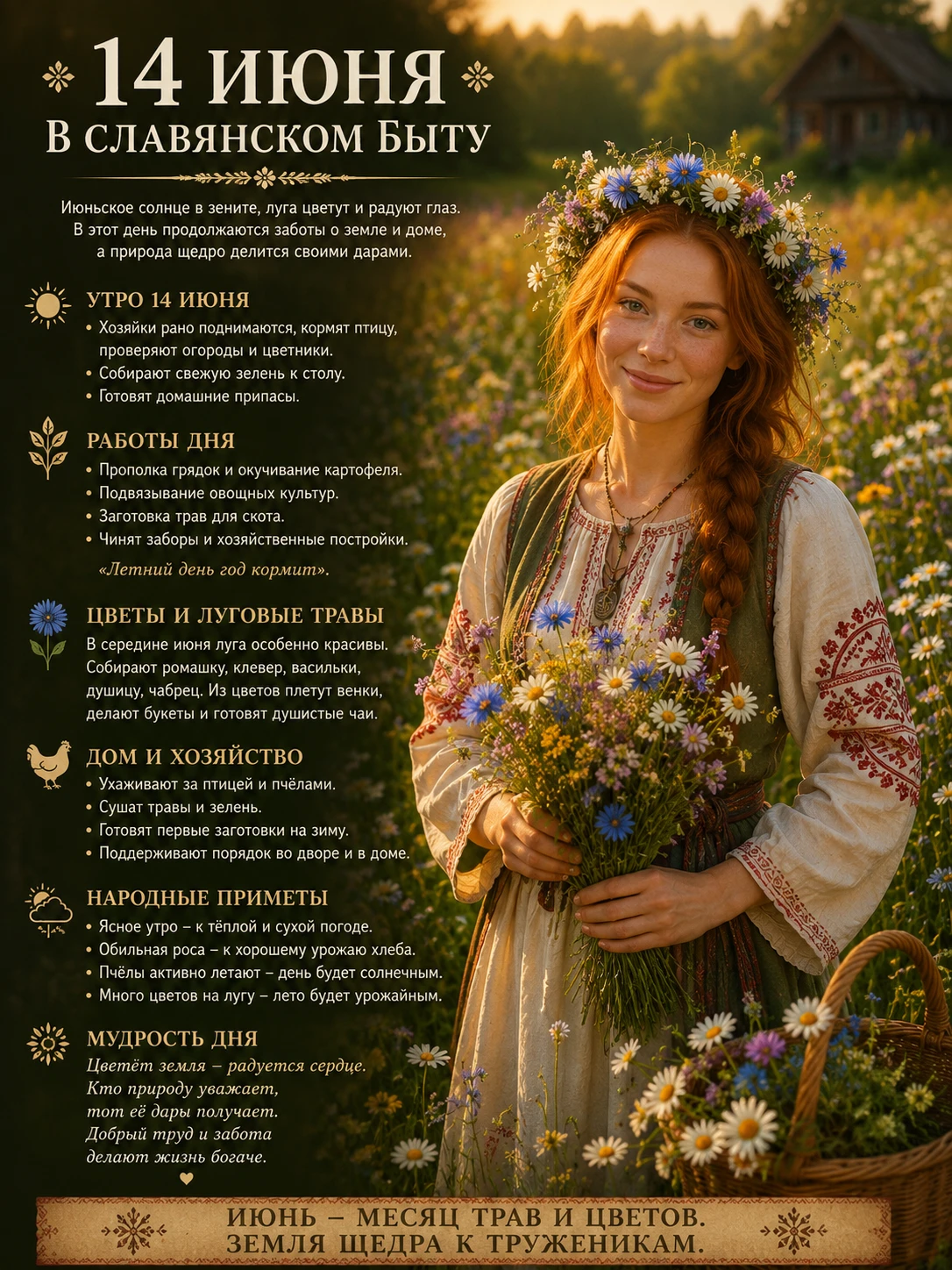 🌿 14 июня в славянском быту Июньское солнце поднималось всё выше, а природа вступала в пору зрелого лета. Поля - изображение