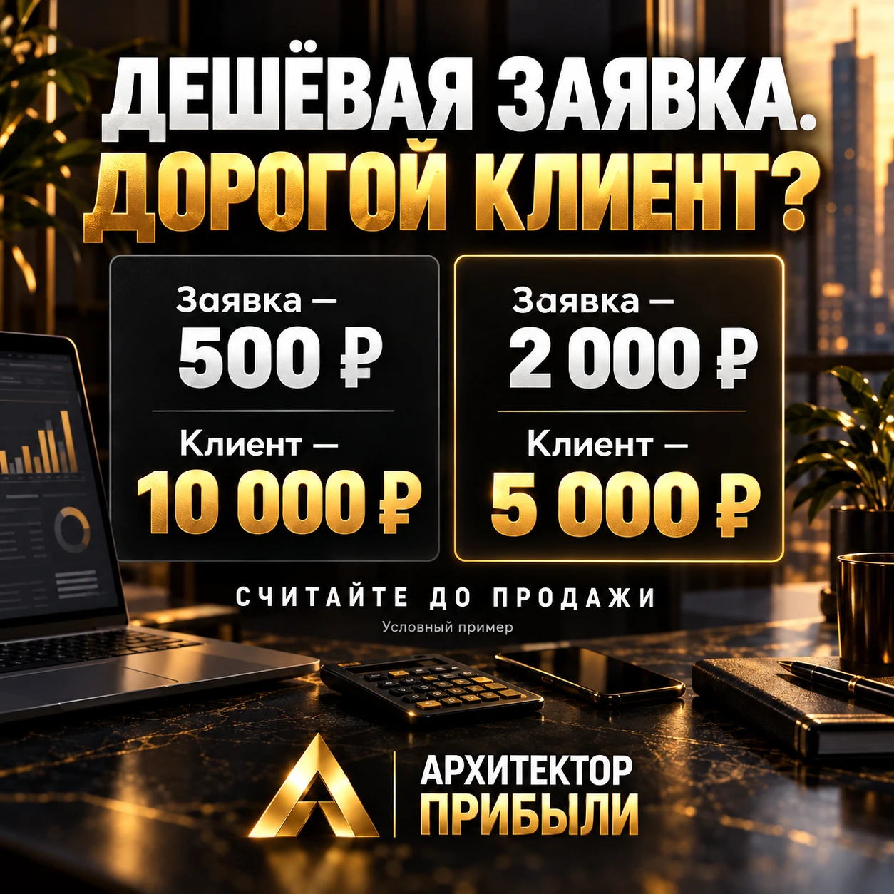 Представьте: у вас два рекламных канала. В одном заявка стоит 500 ₽. В другом — 2 000 ₽. Какой отключаем? Если - изображение