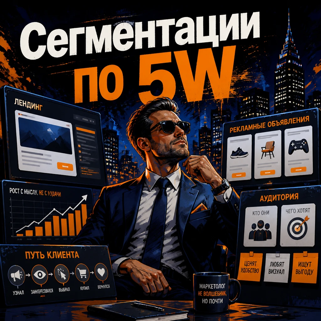 ПРОМПТ: - Определи сегменты аудитории по маркетинговой модели 5W (Who (возраст, пол, профессия, поведение), What - изображение