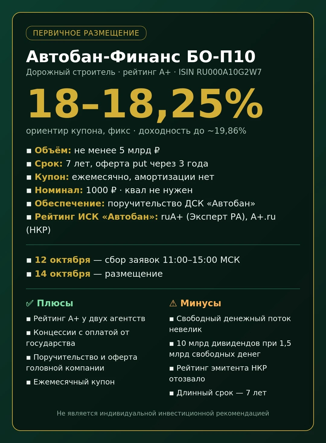 🚧 Автобан-Финанс БО-П10: дороги строят, а купон платит государство Завтра у дорожного гиганта книга заявок. - изображение