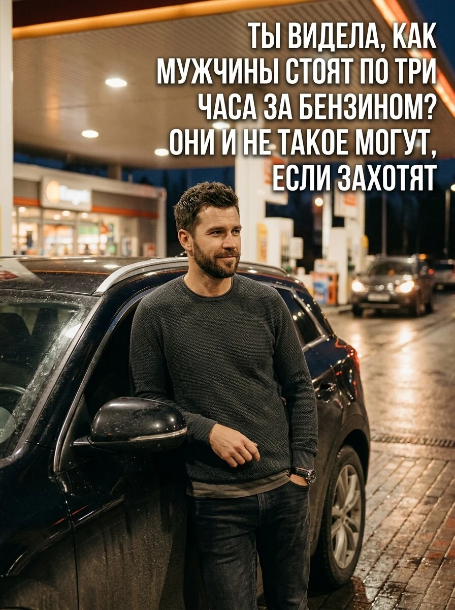 «- Ты видела, как мужики стоят по три часа за бензином? - Они и не такое могут, если захотят» Мы часто оцениваем - изображение