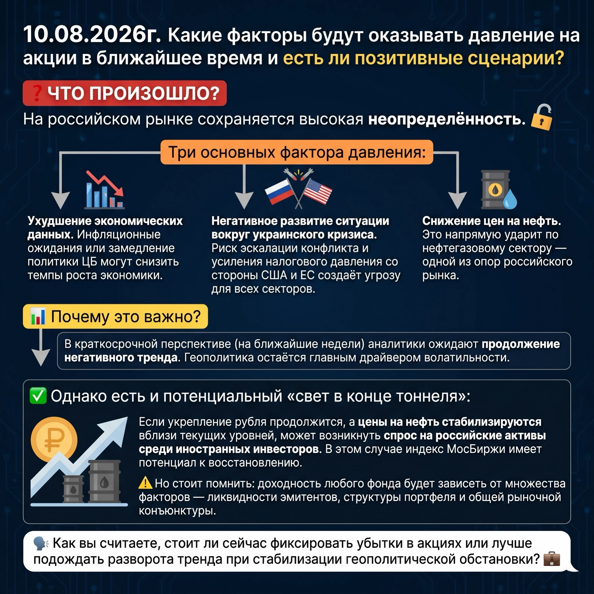 10.08.2026г. Какие факторы будут оказывать давление на акции в ближайшее время и есть ли позитивные сценарии? - изображение