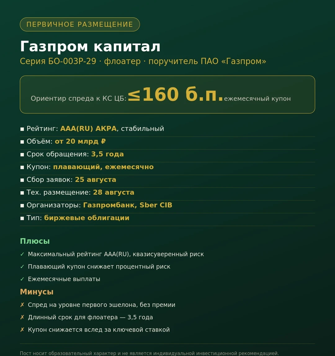 🔵 ПЕРВИЧКА: Газпром капитал БО-003Р-29 ООО «Газпром капитал» — SPV-эмитент группы «Газпром», поручитель по - изображение