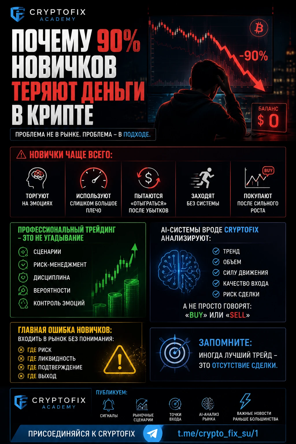Большинство приходит в крипту с мыслью: “Сейчас быстро заработаю.” Но рынок устроен иначе. Новички чаще всего: • - изображение