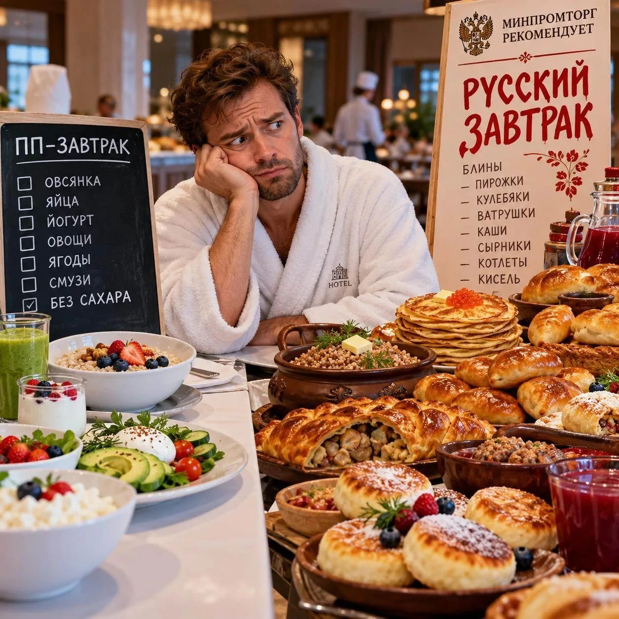 В рекомендованном ассортименте от Минпромторга — блины, оладьи, пирожки, кулебяки, ватрушки, каши, сырники, - изображение