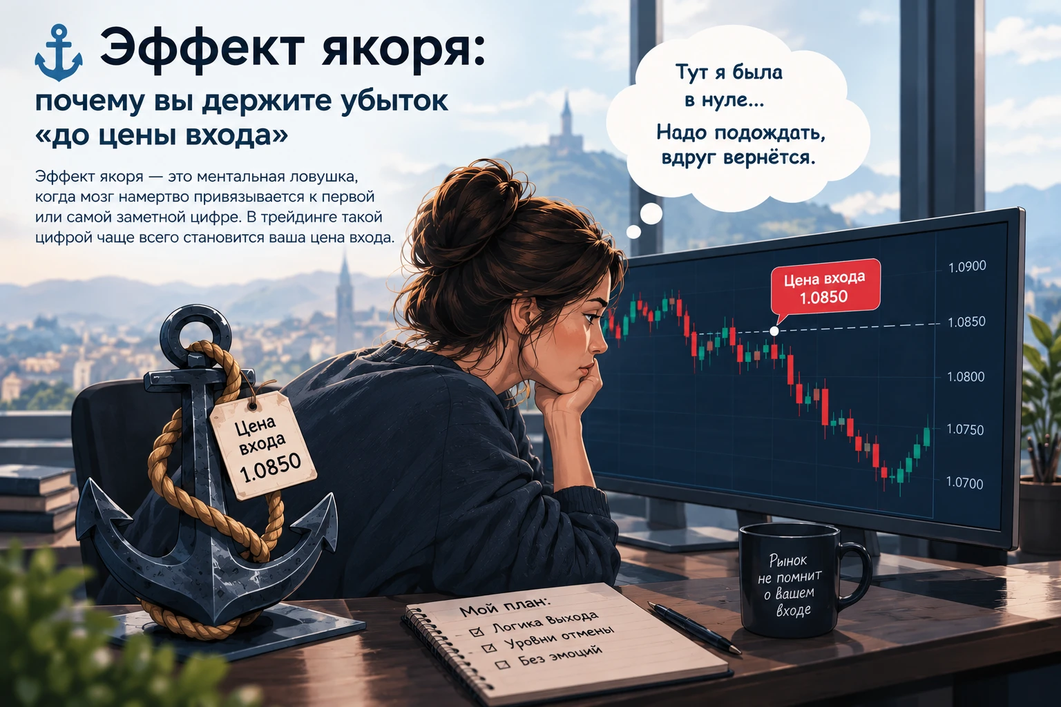Позиция открыта, цена пошла против вас. Первая мысль почти у каждого одна: вот вернётся к моему входу, тогда и - изображение