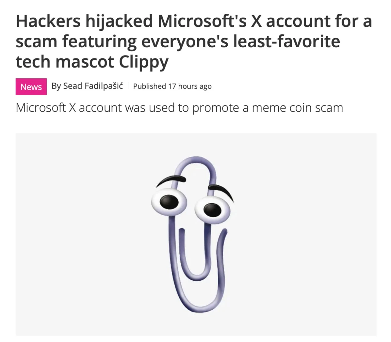 Хакеры ВЗЛОМАЛИ Твиттер-аккаунт Microsoft — всё чтобы продвинуть мемкоин «Скрепыш». Мошенники взяли для скама - изображение