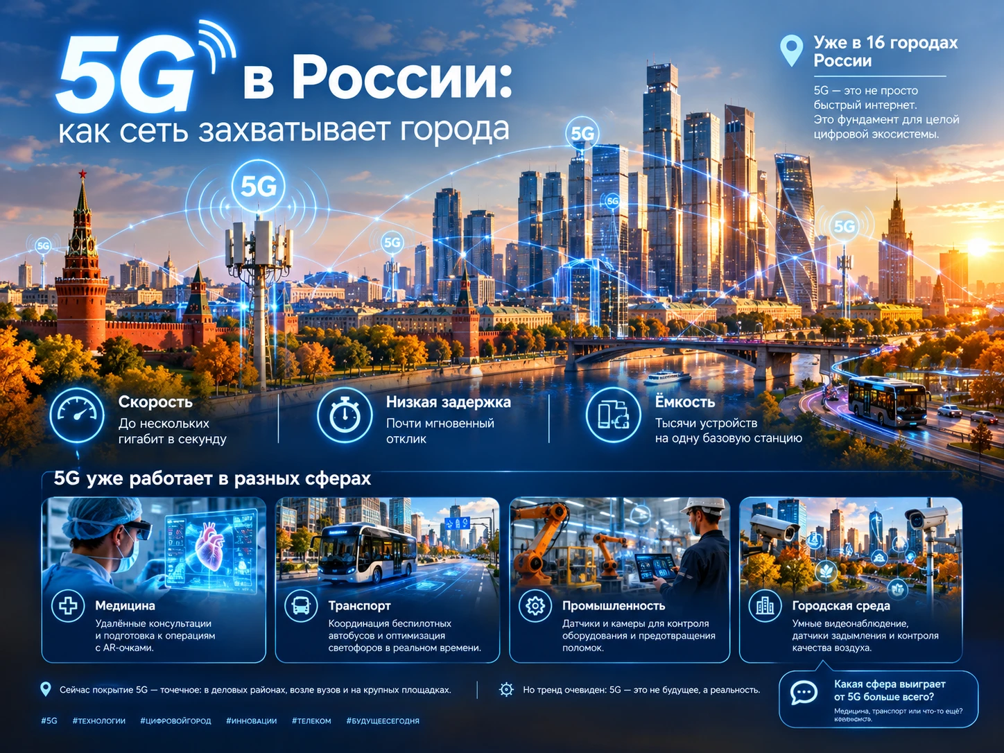 📡По новостям, 5G уже внедряют в 16 городах — и это не просто про «чтобы интернет был быстрее». Это фундамент - изображение