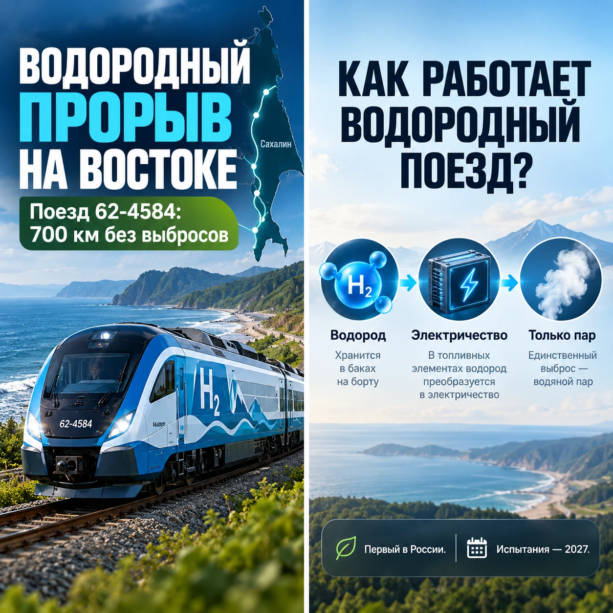 #ВодородныйПоезд #62-4584 #РЖД #Трансмашхолдинг #Сахалин #Восток #Инвестиции #Технологии #Komstar #БазарЖелезные - изображение