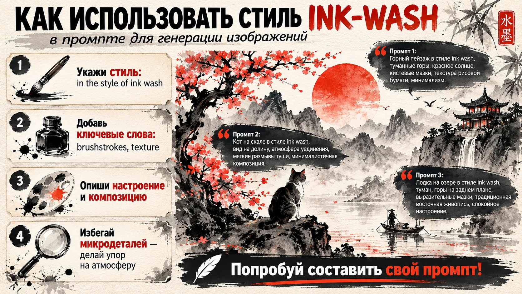 Как использовать ink-wash в промпте: руководство для генерации изображений Ink-wash (или sumi-e) — это - изображение