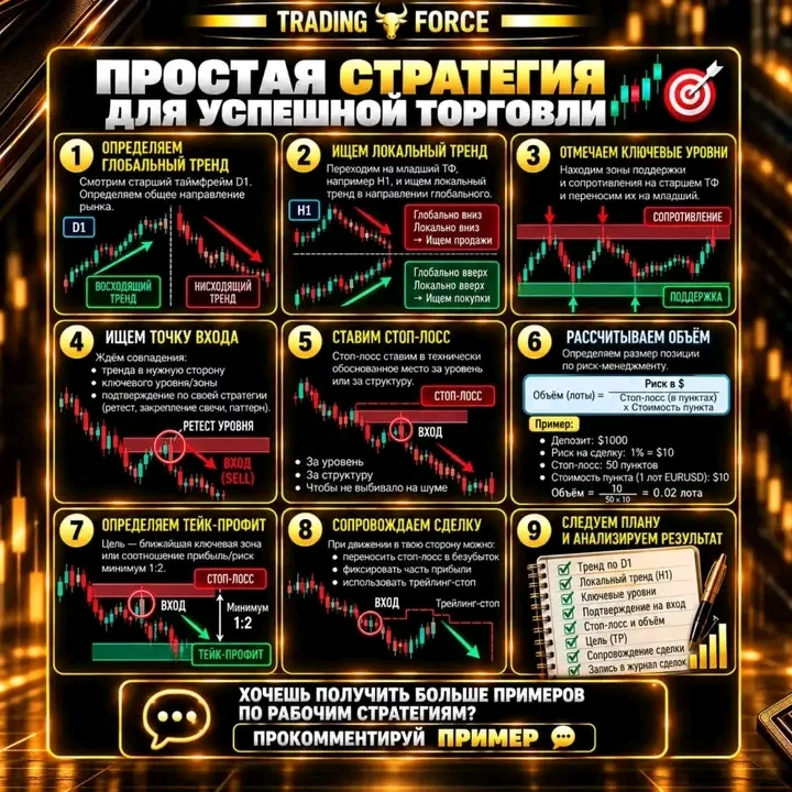 📊 ПРОСТАЯ СТРАТЕГИЯ ТРЕЙДИНГА: 9 ШАГОВ К СИСТЕМНОЙ ТОРГОВЛЕ Почему одни трейдеры видят на графике возможности, - изображение