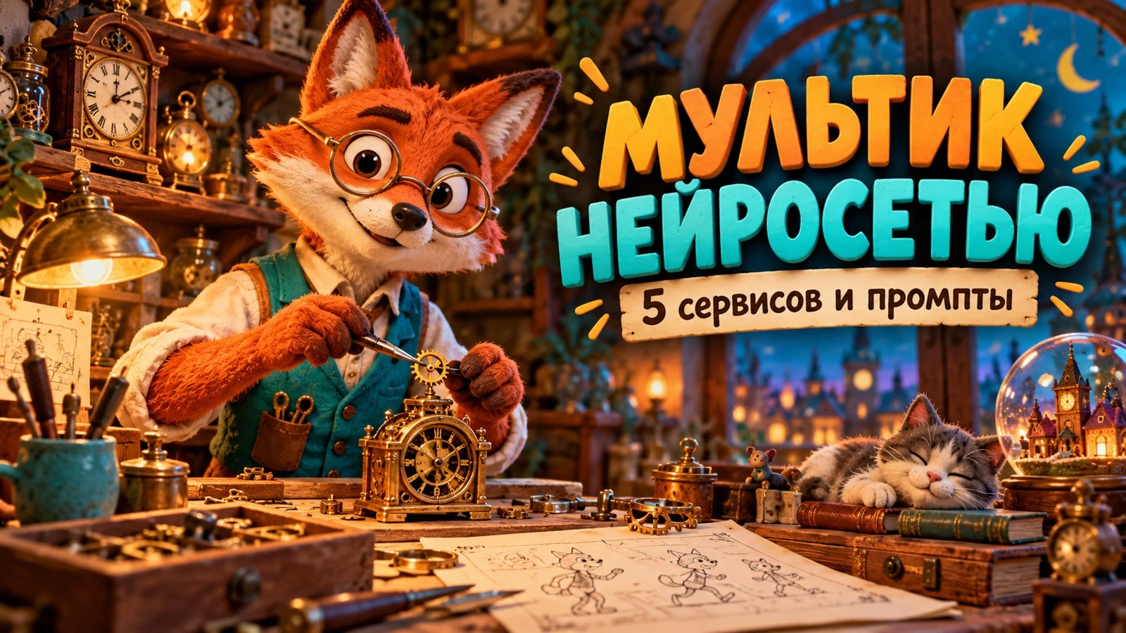 Первый мультфильм проще собрать из трёх коротких сцен, чем заказать одной командой минутную историю. Придумайте - изображение
