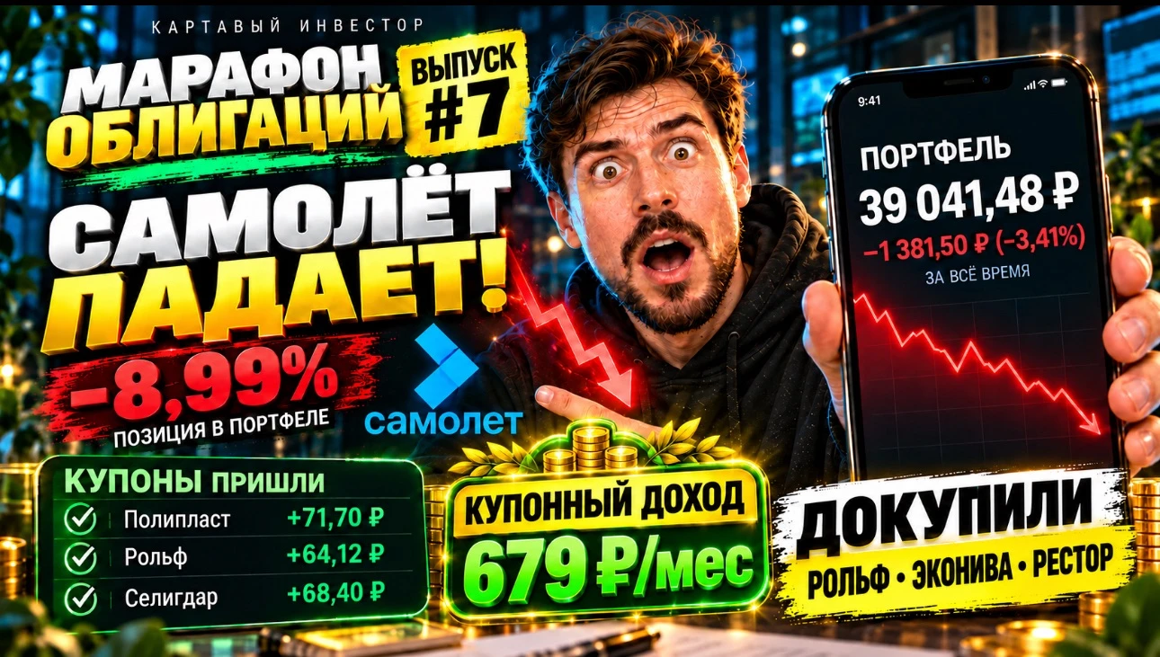 Облигации — это когда купил, получаешь выплаты и спокойно спишь? Самолёт −8,99% в моём портфеле! Что покупаю - изображение