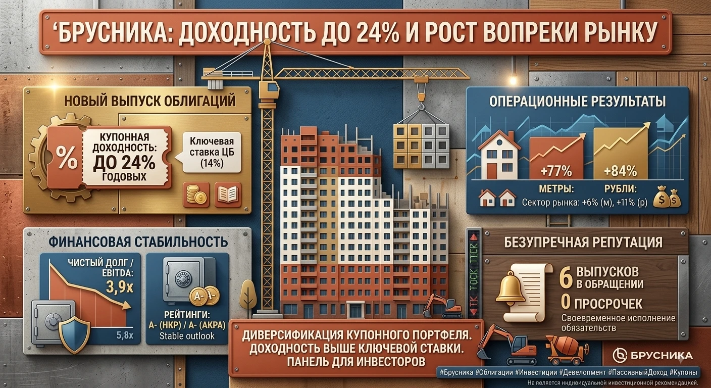 #Брусника #Облигации #Инвестиции #Девелопмент #ПассивныйДоход #Купоны 🏗️ Новый выпуск облигаций "Брусники": - изображение