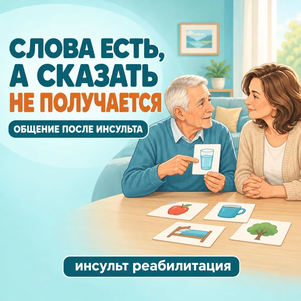 «Слова есть, а сказать не получается»: общение после инсульта Человек хочет попросить воды, но не может - изображение