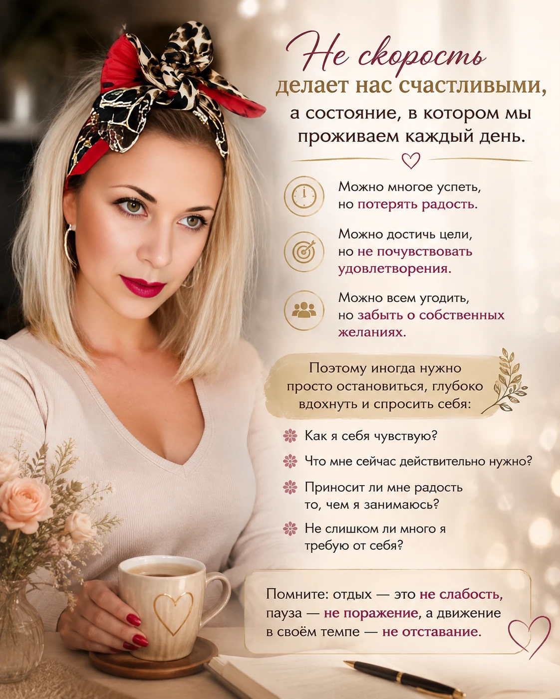 Можно многое успеть, но потерять радость. Можно достичь цели, но не почувствовать удовлетворения. Можно всем - изображение