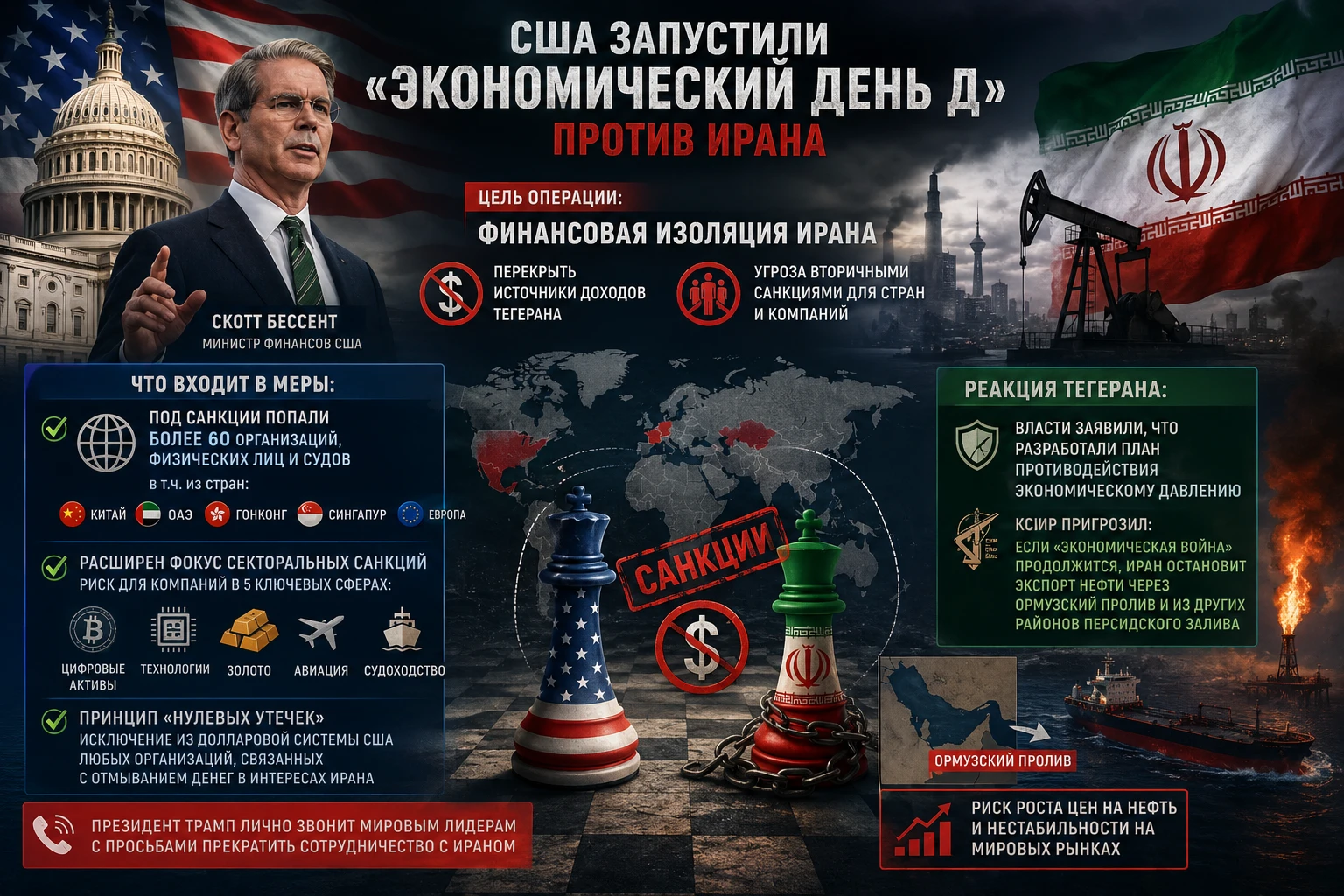 💰 США запустили «экономический день Д» против Ирана 📉 Министр финансов США Скотт Бессент объявил о начале - изображение