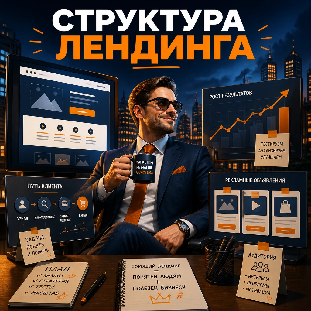 ПРОМПТ: - Формируем лендинг для [описание услуги или продукта]. Ты — специалист по созданию лендингов и опытный - изображение