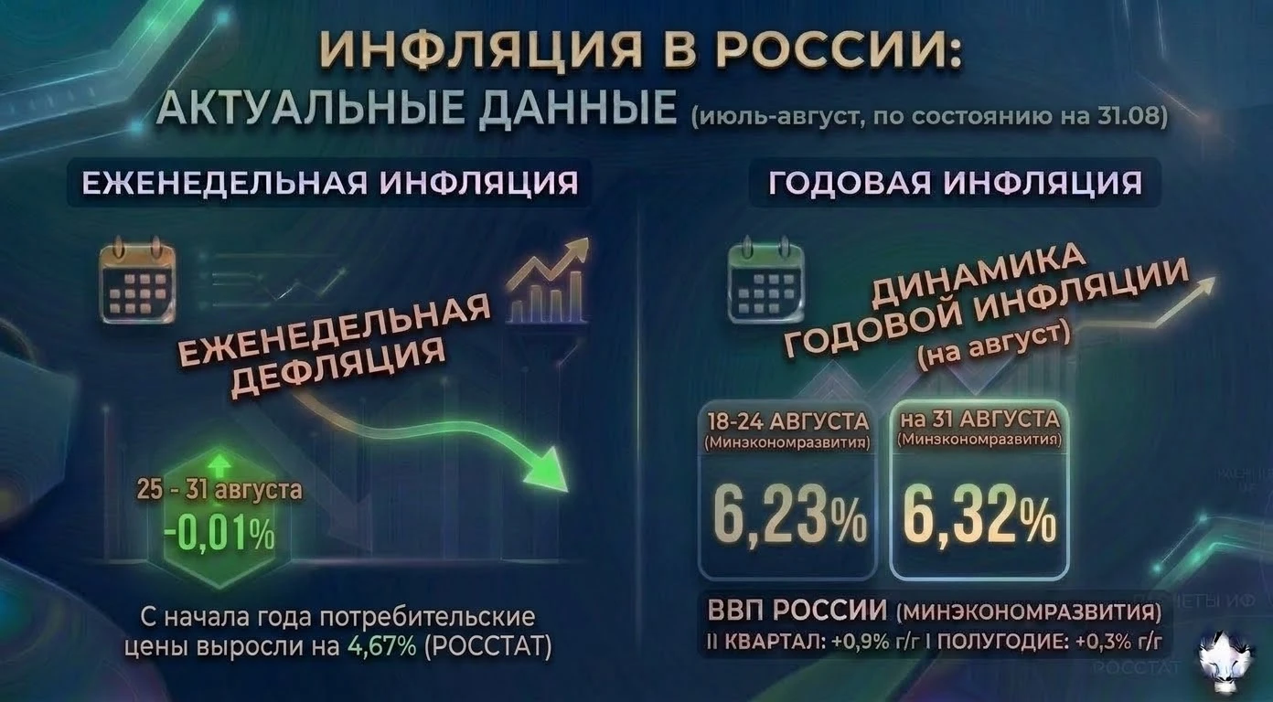 ❗️🇷🇺#инфляция #россия #отчетность В России с 25 по 31 августа дефляция составила 0,01%, а с начала года цены - изображение