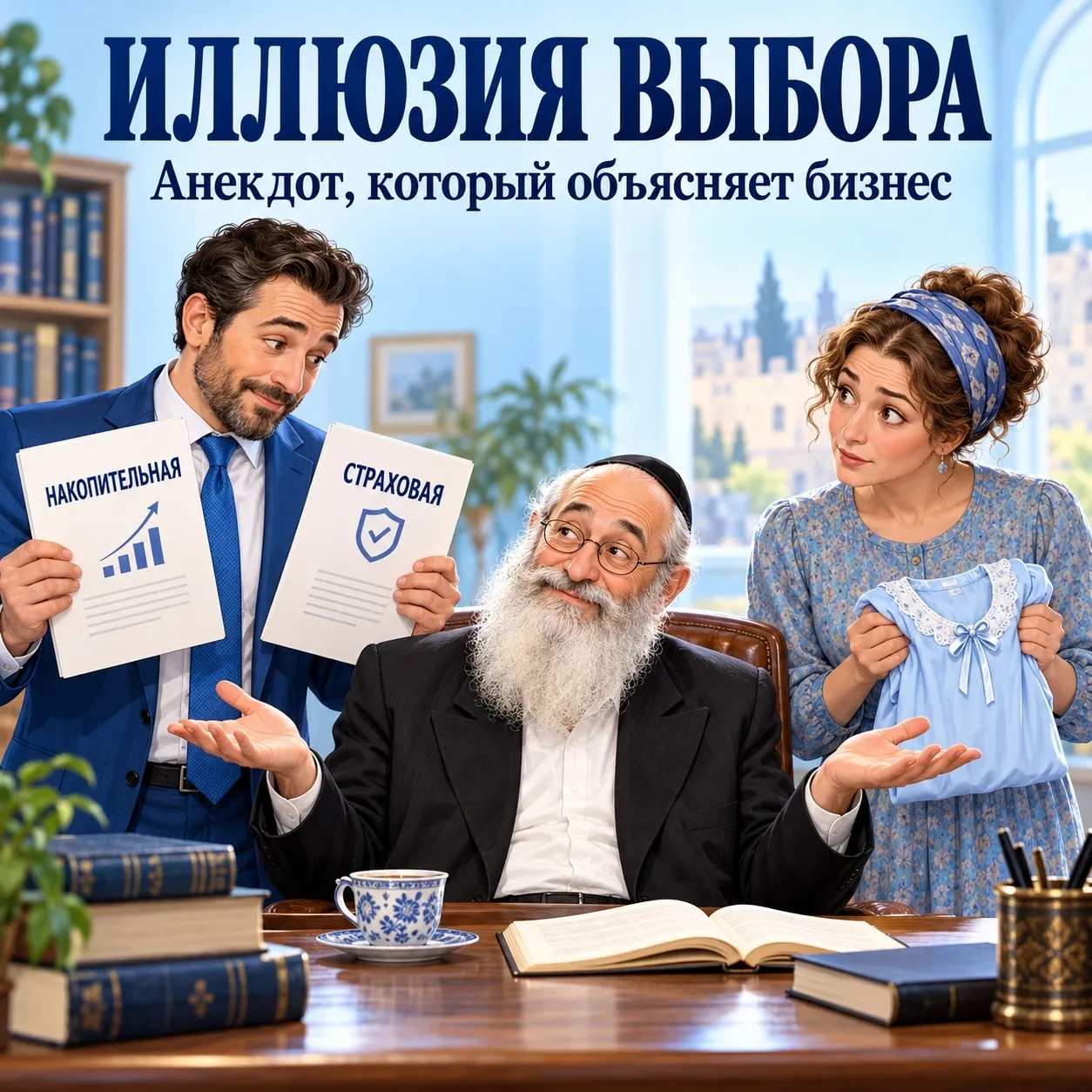 Приходит Абрам к раввину — посоветоваться: выбрать накопительную или страховую пенсию. Видит — у раввина сидит - изображение
