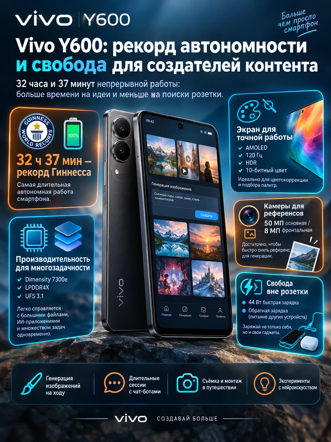 Смартфон Vivo Y600: рекорд автономности и новые возможности для создателей цифрового контента Компания Vivo - изображение
