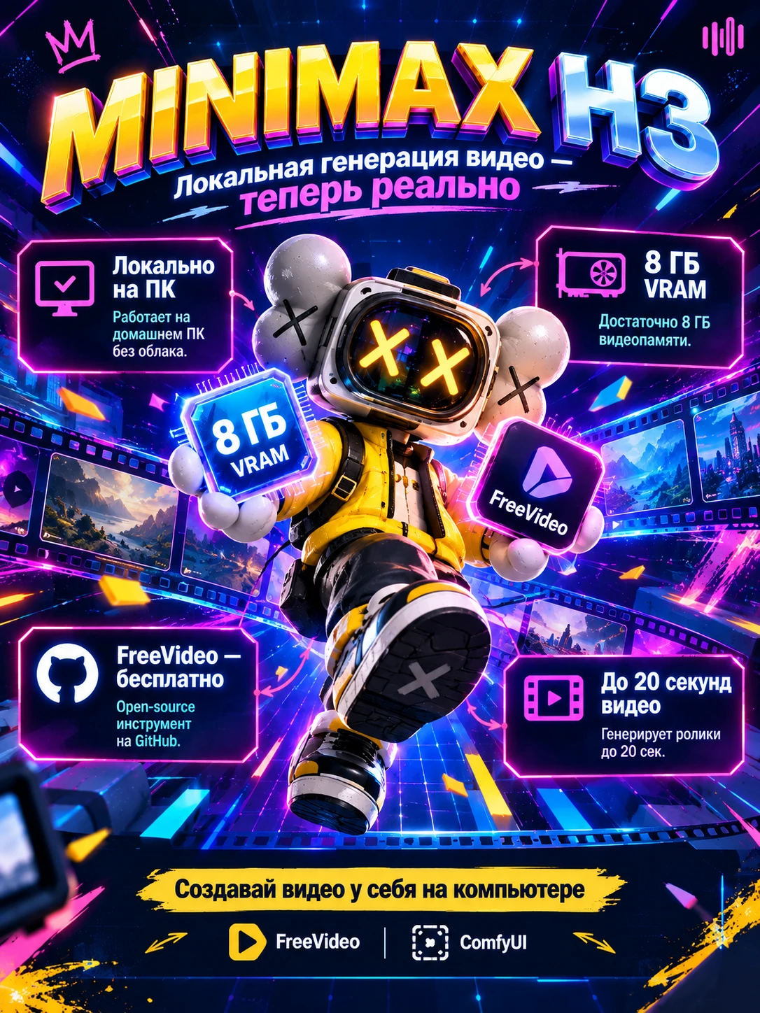 MiniMax H3 на домашнем ПК: видеогенерация теперь реально локально (даже на 8 ГБ VRAM) Ещё недавно генерация - изображение