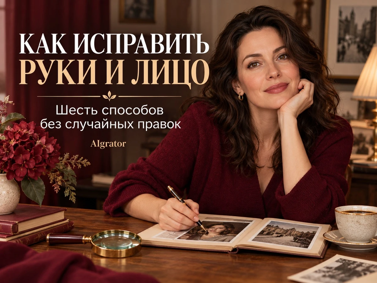 Лишний палец, неестественная улыбка или другая линия подбородка могут испортить удачную генерацию. Просьба - изображение