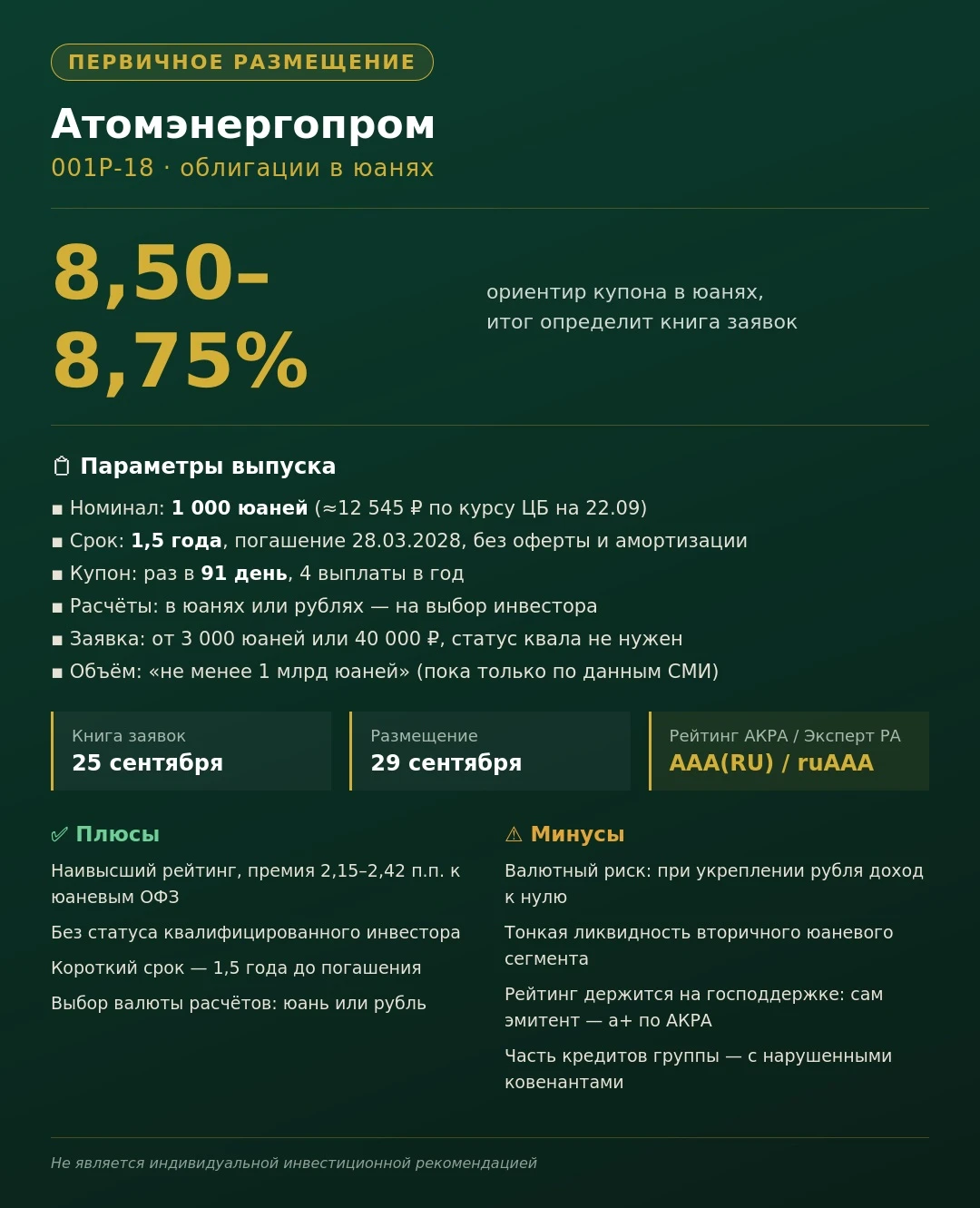 🏗 Атомэнергопром размещает 001Р-18 в юанях Атомная монополия страны 25 сентября собирает книгу на новый юаневый - изображение