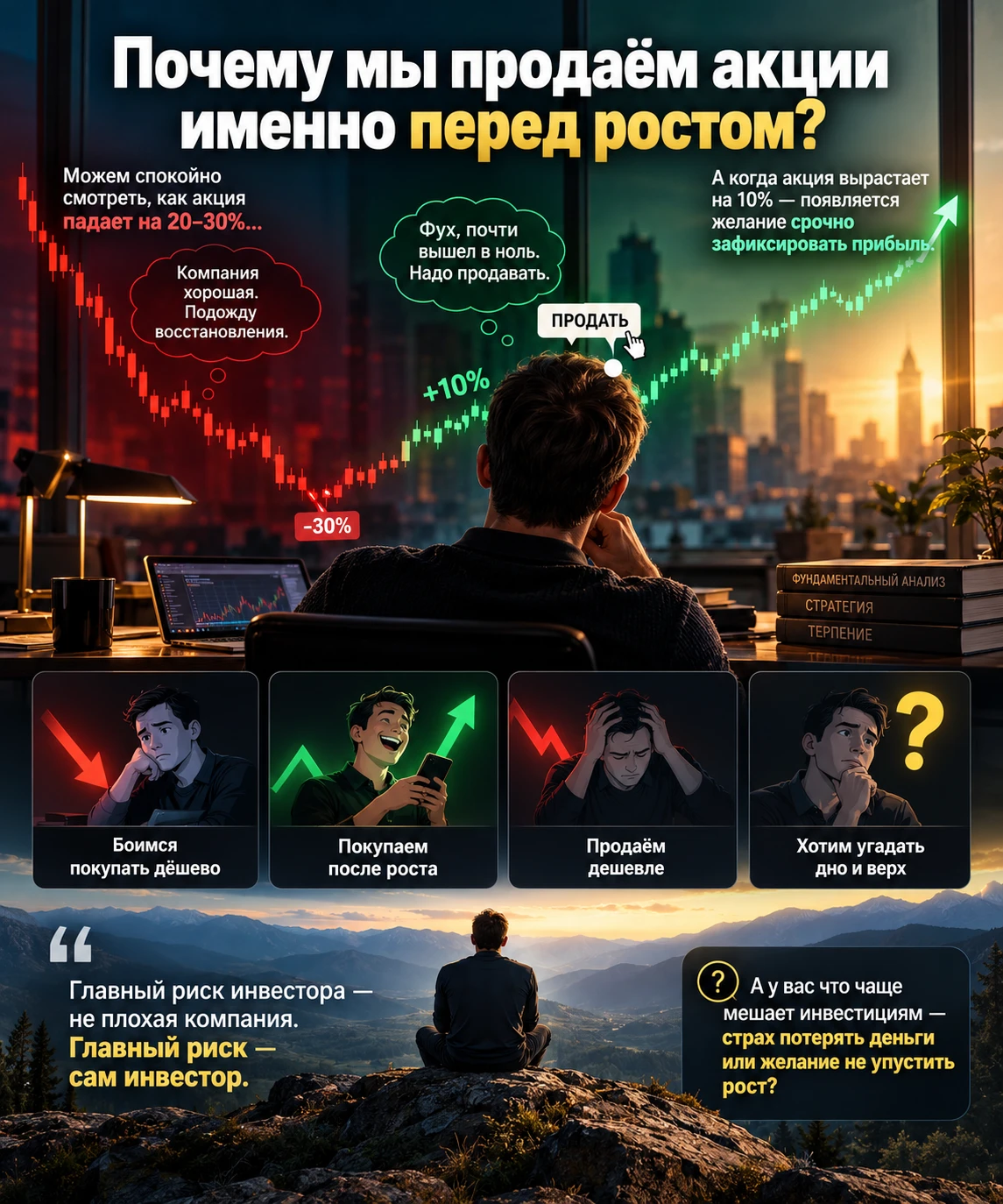Есть странная вещь в инвестициях. Ты можешь месяцами спокойно смотреть, как акция падает на 20–30%. Но стоит ей - изображение