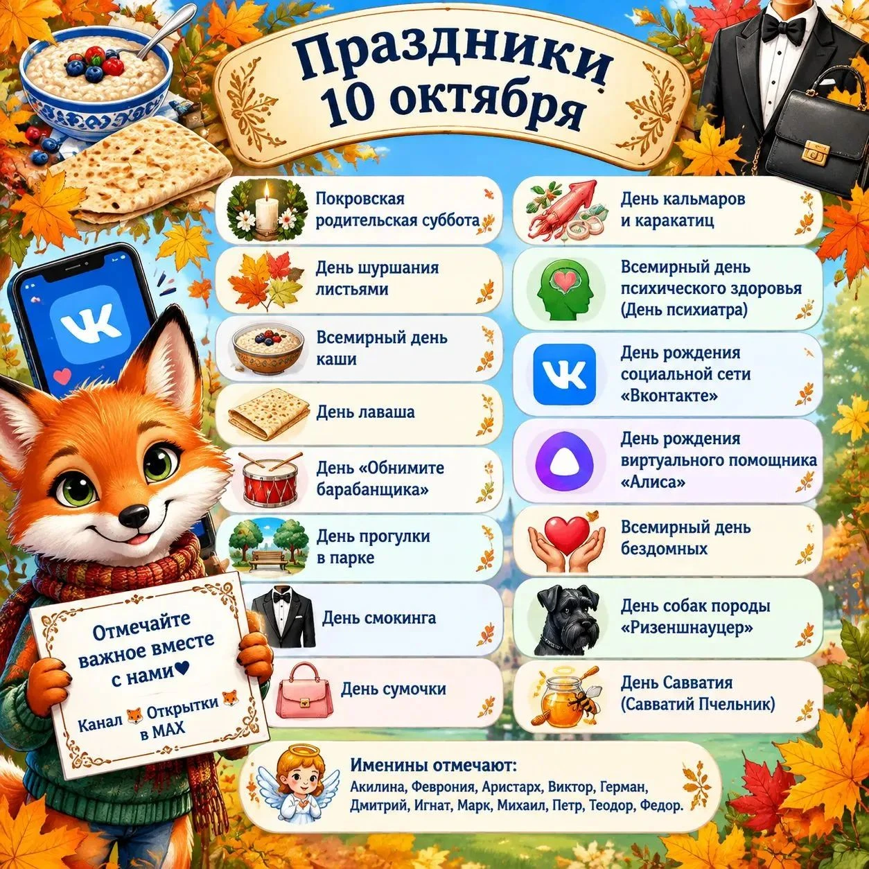 ☦️ Покровская родительская суббота 🎁 День российской гомеопатии (2-я суббота октября) 🐦 Всемирный день - изображение