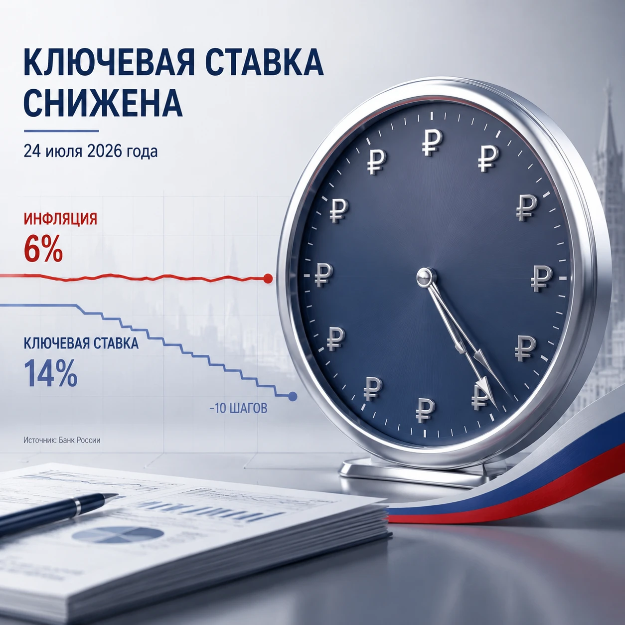 Совет директоров Банка России на заседании 24 июля 2026 года принял решение снизить ключевую ставку на 25 - изображение