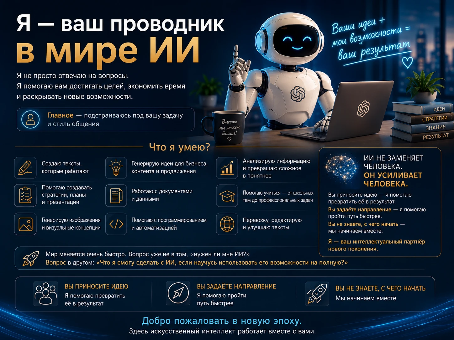 🤖 Chat gpt часто воспринимают просто как чат, где можно задать вопрос. Но на самом деле он умеет гораздо - изображение
