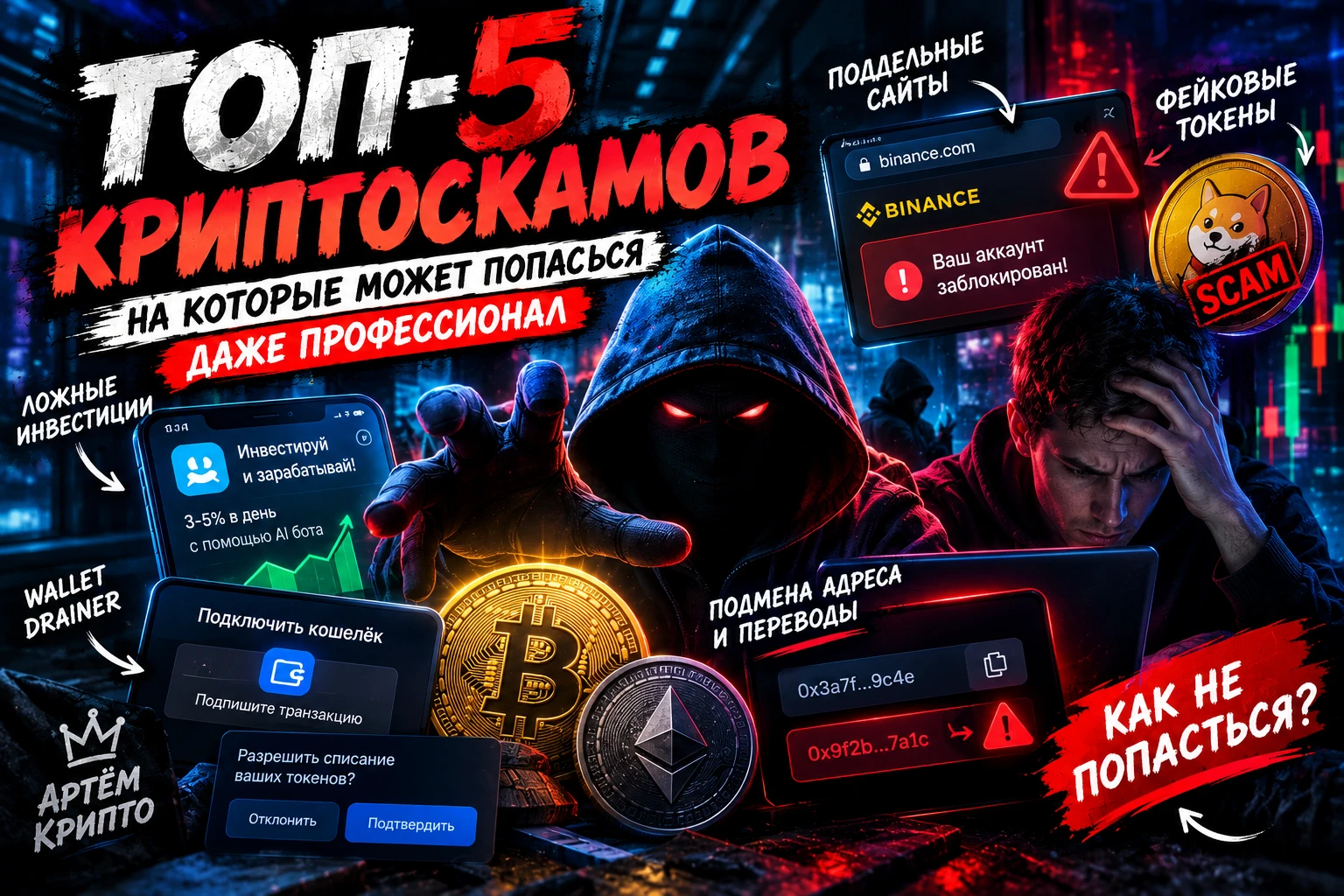 🚨 ТОП-5 КРИПТОСКАМОВ, НА КОТОРЫЕ МОЖЕТ ПОПАСТЬСЯ ДАЖЕ ПРОФЕССИОНАЛ В криптовалюте можно потерять деньги не - изображение