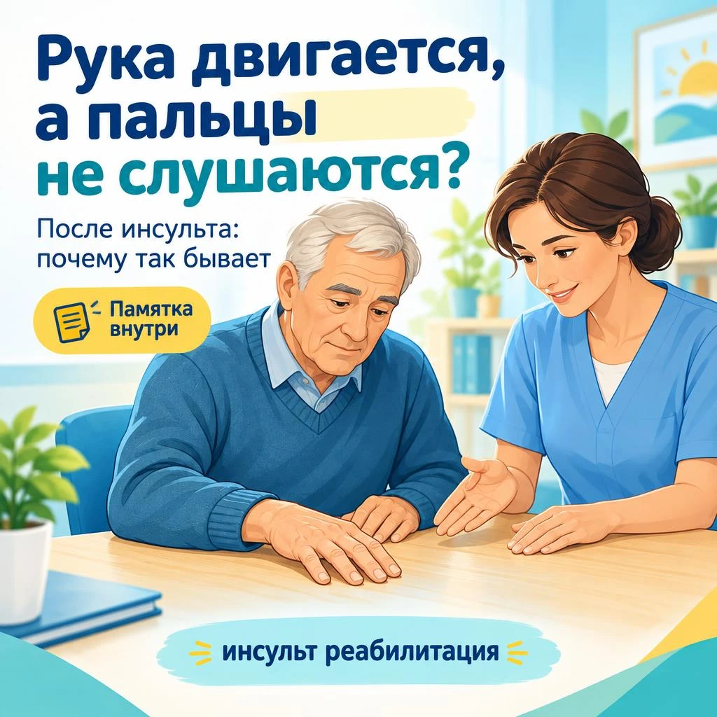 Рука двигается, а пальцы после инсульта не слушаются. Почему? Поднять руку получается, согнуть локоть - тоже. А - изображение