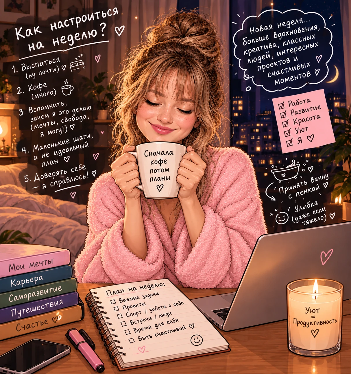Как настроиться на новую неделю? 🌙☕️ Иногда кажется, что для продуктивной недели нужен идеальный план: всё - изображение