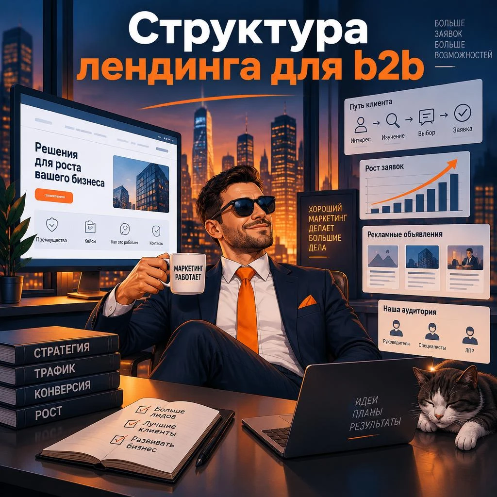 ПРОМПТ: - Ты — специалист по созданию лендингов. Сформируй структуру для страницы о [указать продукт], - изображение
