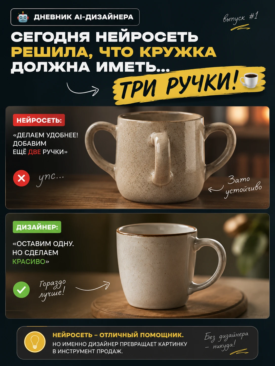 Поэтому она щедро добавила еще две. Видимо, чтобы держать было удобнее с любой стороны. Иногда кажется, что AI - изображение