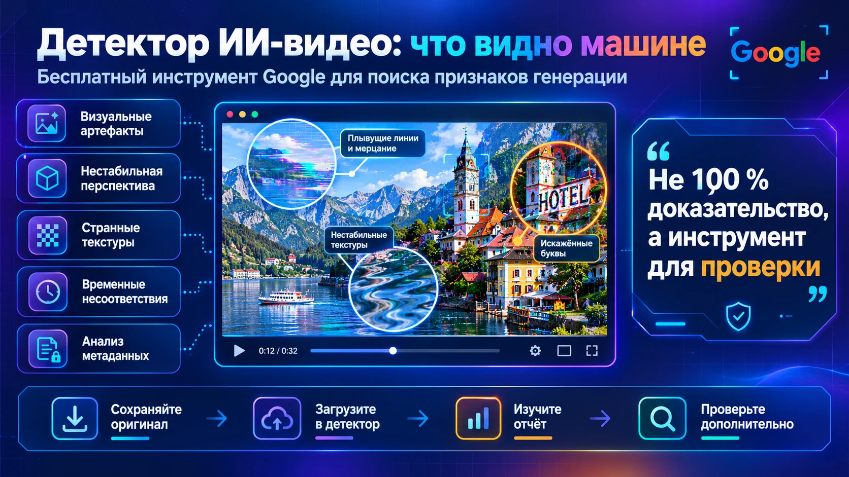 Google запустил бесплатный детектор ИИ‑видео: как это работает и зачем нужно В последние годы генеративные - изображение