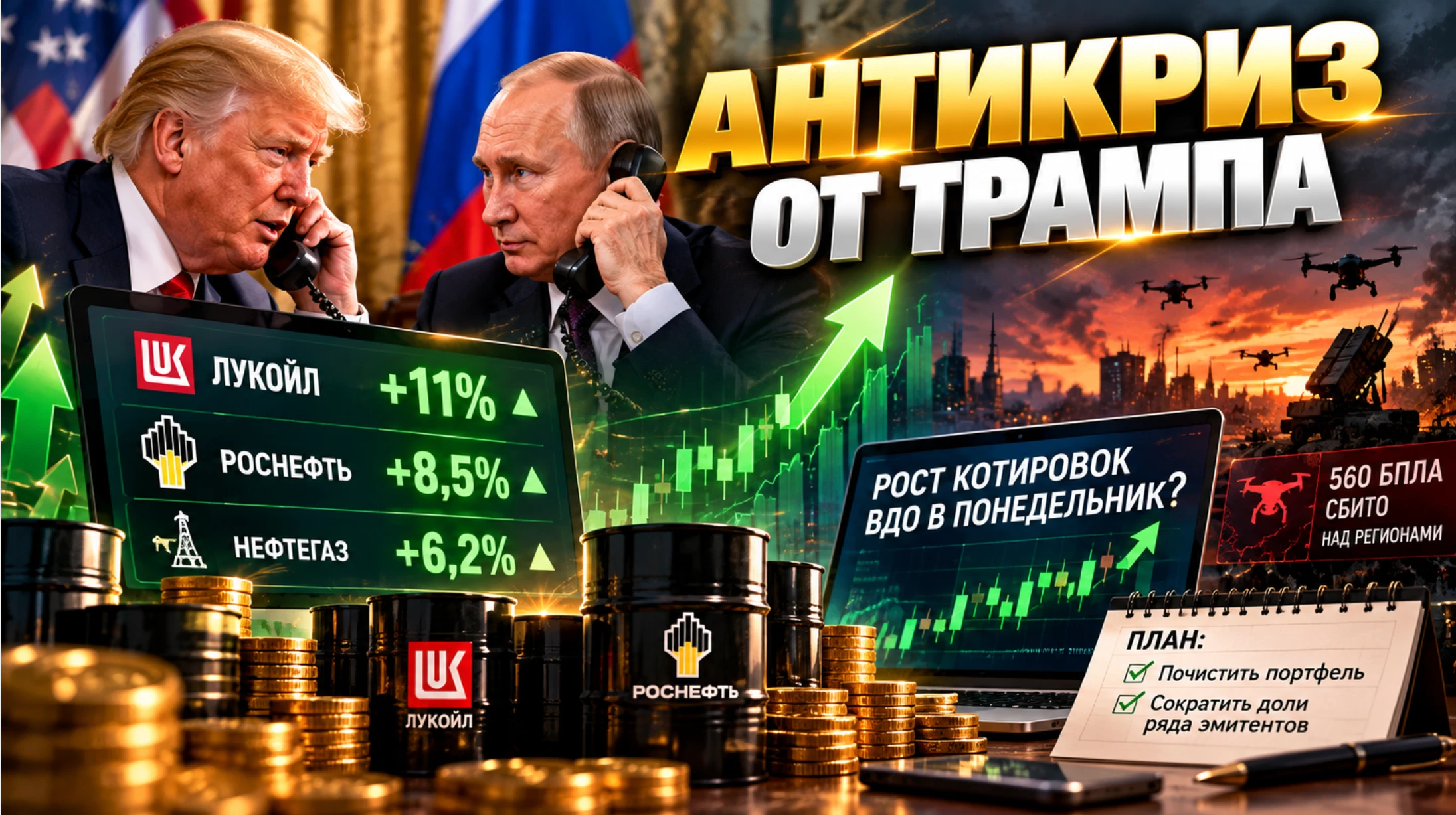 Все слышали про вчерашний телефонный разговор Путина и Трампа.На этой новости акции нефтяных компаний и не - изображение