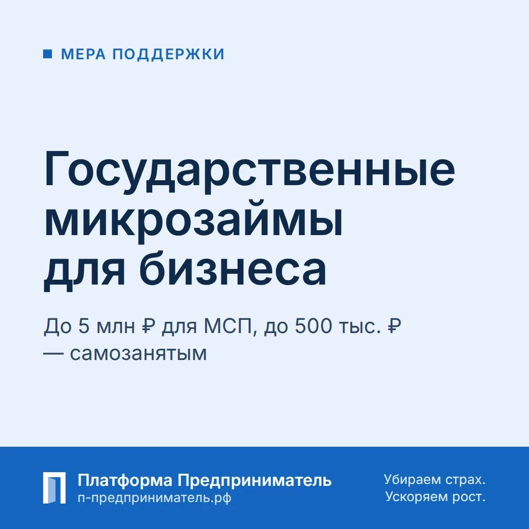 Мера поддержки: государственные микрозаймы Кому: малому и среднему бизнесу и самозанятым. Сколько: до 5 млн ₽ - изображение