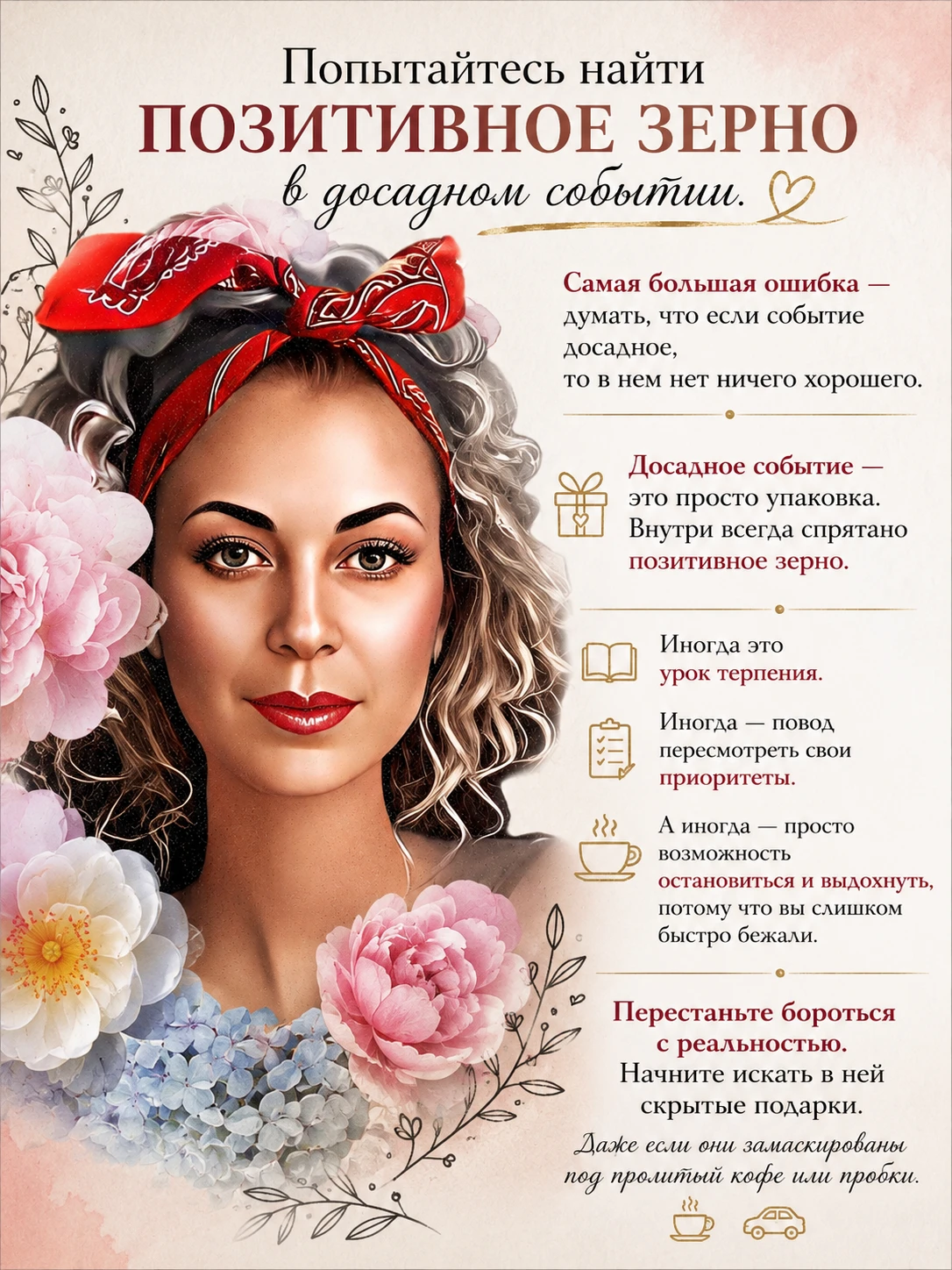 Самая большая ошибка — думать, что если событие досадное, то в нем нет ничего хорошего. Досадное событие — это - изображение