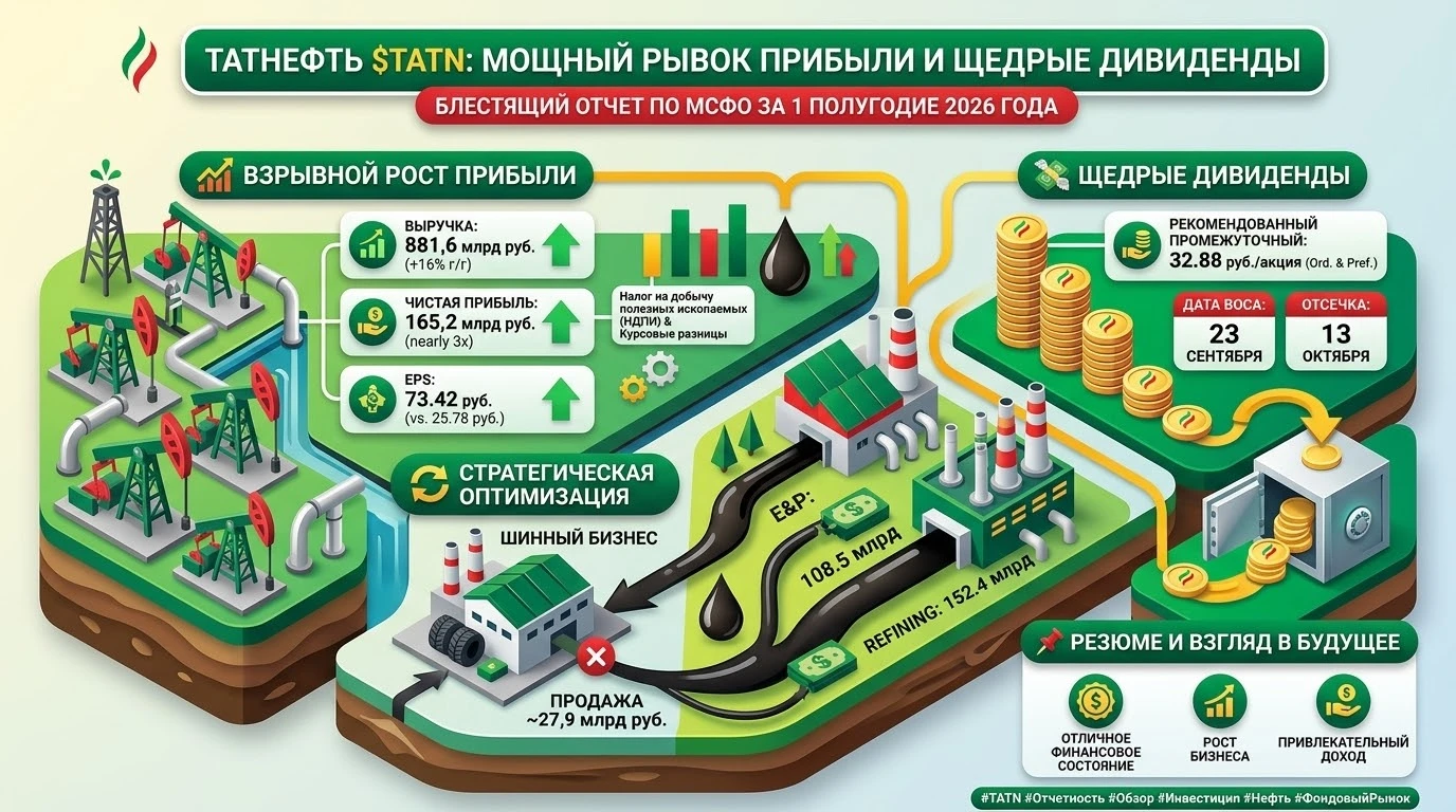 #TATN #Отчетность #Обзор #Инвестиции #Нефть #ФондовыйРынок ​🛢 Татнефть $TATN - Мощный рывок прибыли и щедрые - изображение